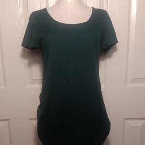 Ragdoll Deep Green Short Sleeve Tee With Ruched Sides